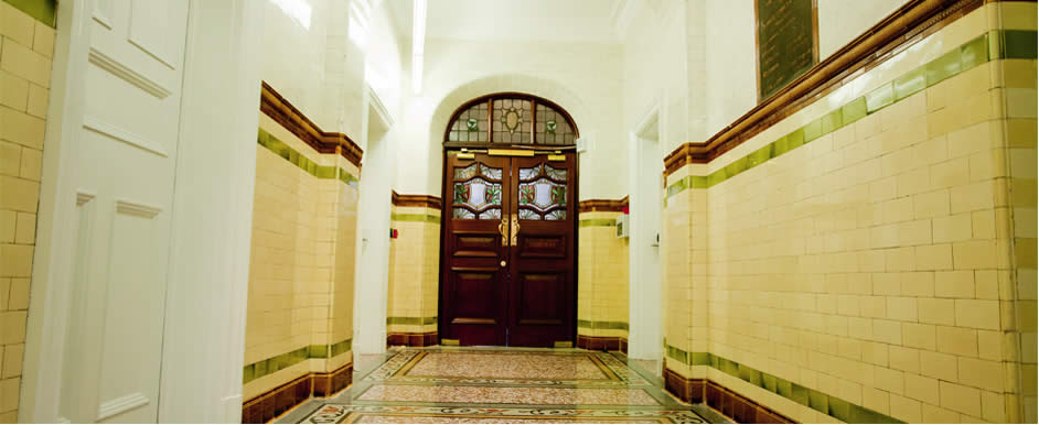 Original terrazzo floors adorn the corridors